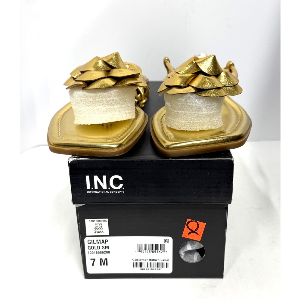 I.N.C Gilmap Gold Flower Flat Sandal Strappy Lace Up Size 7M NWT/BOX